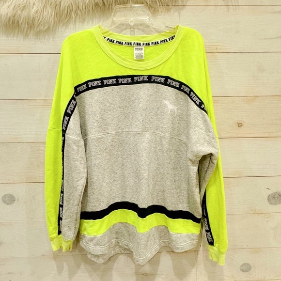 PINK victorias secret long sleeve lime green/ black pullover - Picture 2 of 6